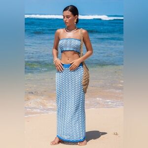 Cupshe crochet blue and white wave maxi skirt set
